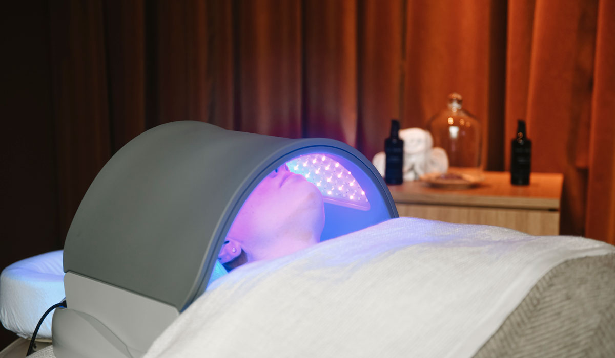 LED light used in Niki Newd® facial – enhances skin renewal, radiance, and natural cellular harmony.