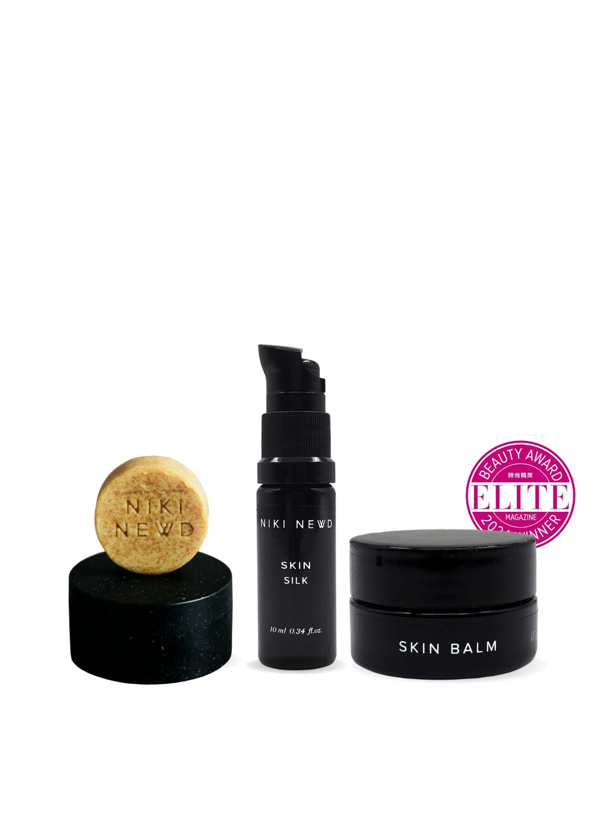 Luxurious skincare gift set for men – Niki Newd® Botanical Men’s Care Set with soap, serum, and balm for soothing post-shave care.